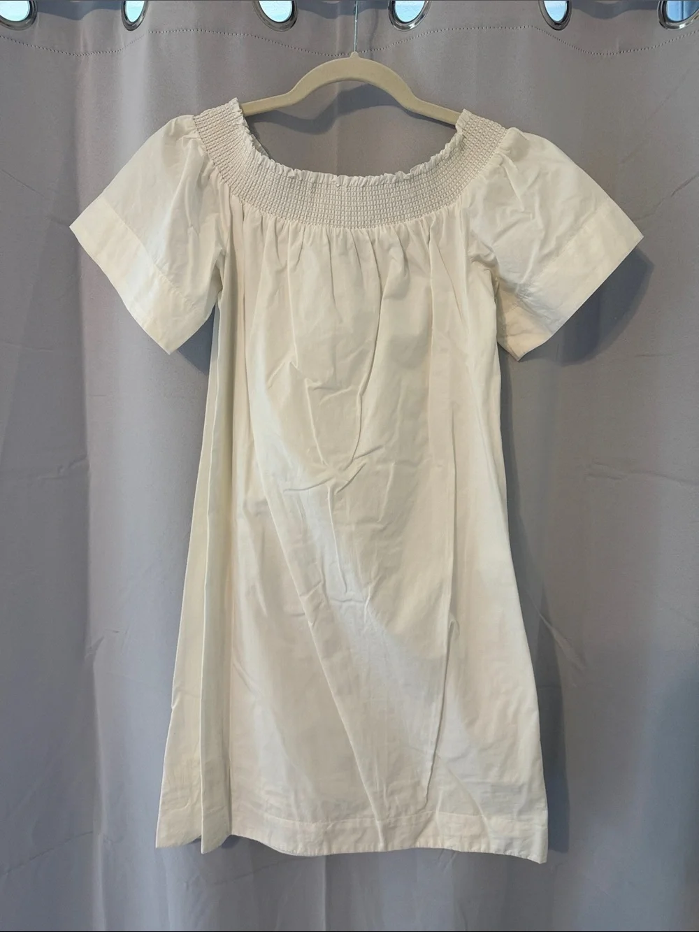 J. Crew White Smocked Off-Shoulder Mini Dress